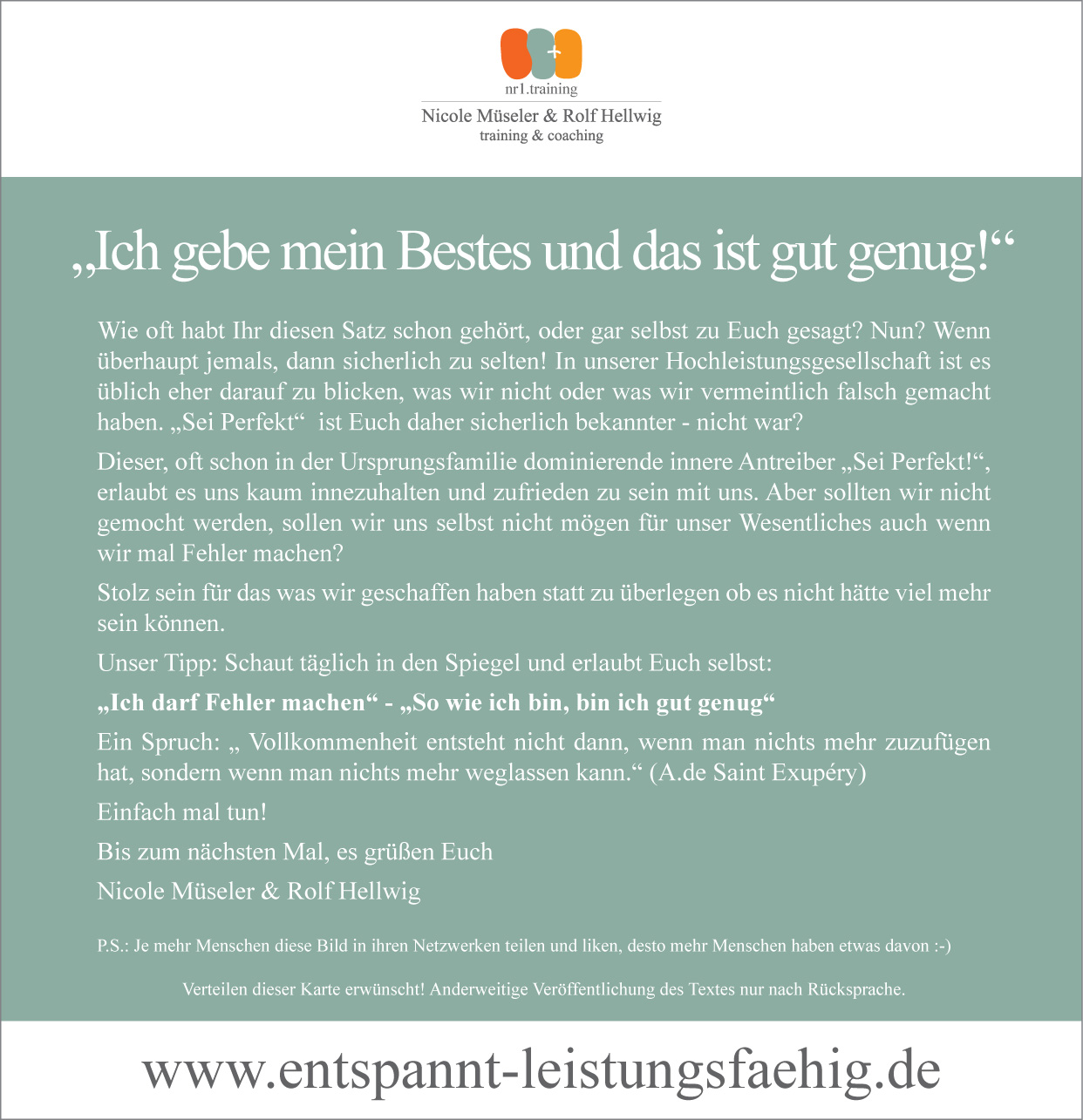 Reihe Glaubenssätze „Ich gebe mein Bestes und das ist gut genug!“ entspannt leistungsfähig